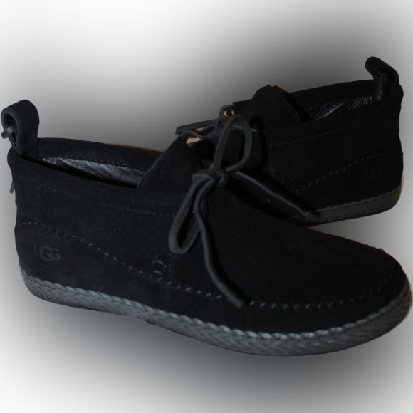 UGG Womens Woodlyn Black Suede Moc Moccasin Booties Lace Up - Picture 1 of 7